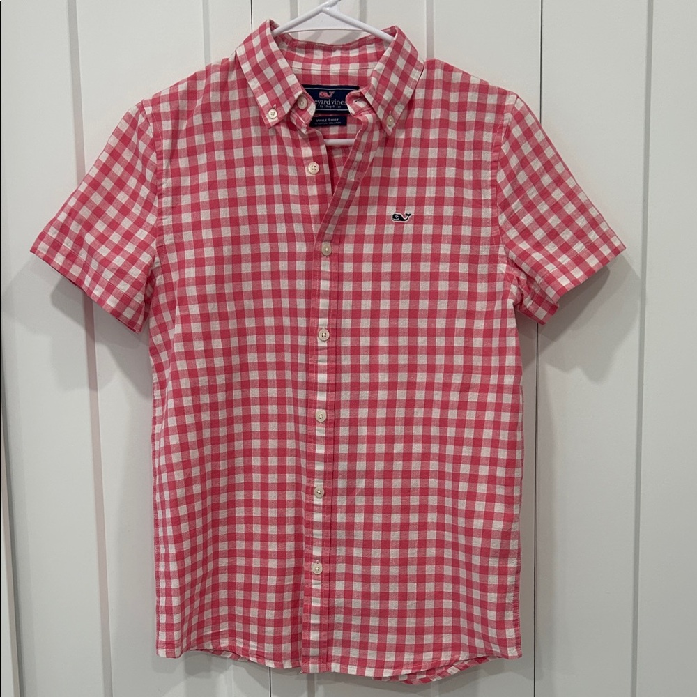 Vineyard Vines Pink and White Checkered Shirt